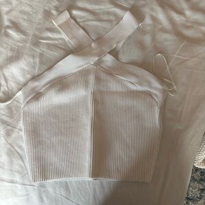 Babaton White Criss Cross Crop Top